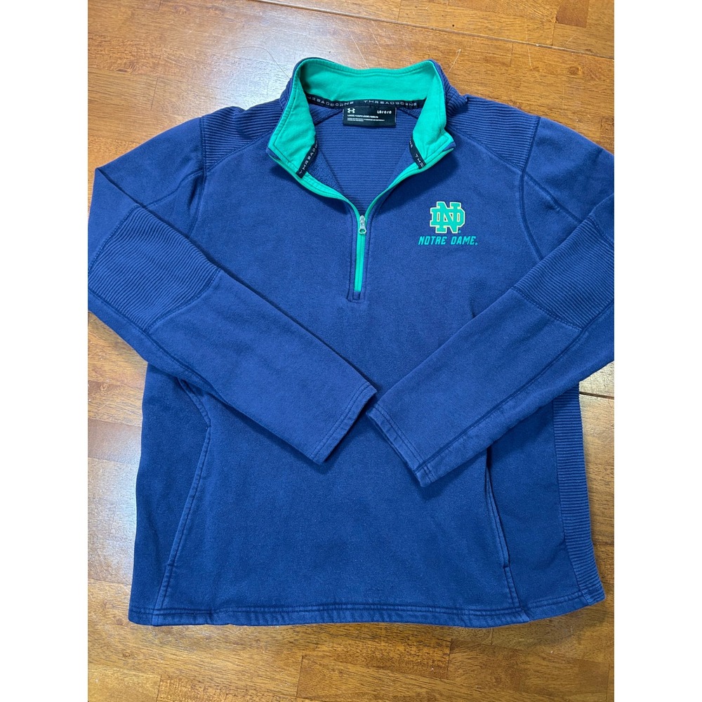 Under Armour Notre Dame Quarter Zip Pullover Mens Large Blue Threadborne Fleece